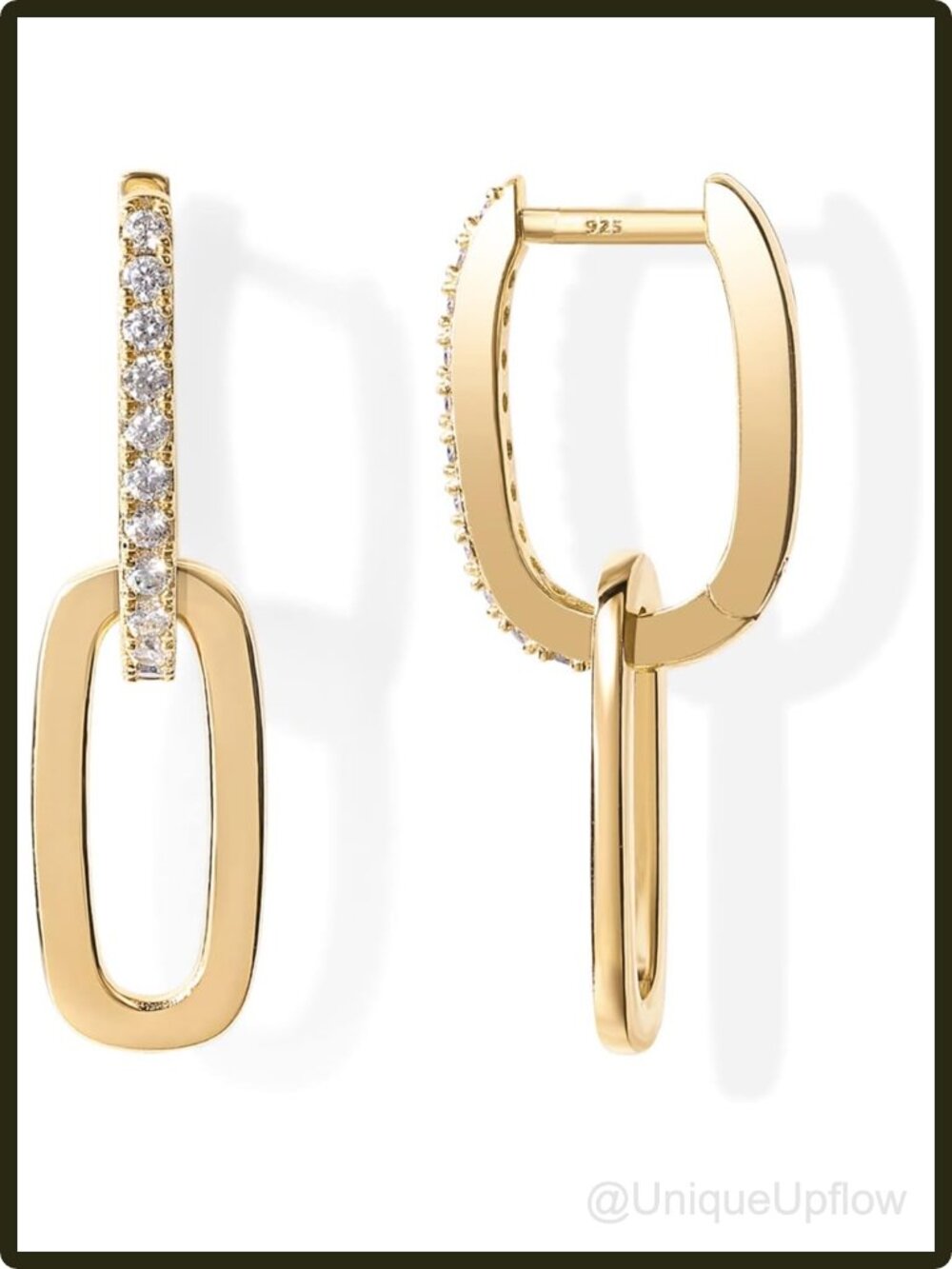 14K Yellow Gold Plated Convertible Link Cubic Zirconia Earrings Drop Dangle